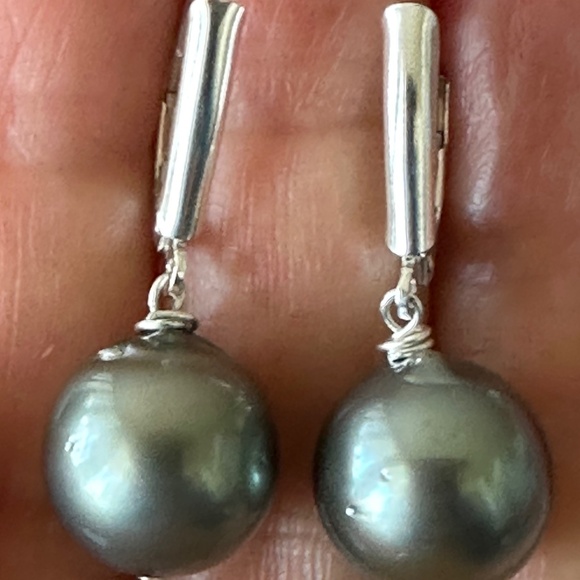 Real TAHITIAN Pearl Earrings -925 Sterling Silver - Classic Elegant - Picture 3 of 9